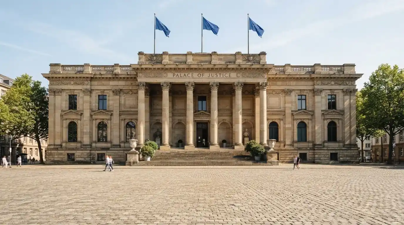 Historická úřední budova s vlajkami na slunečném náměstí — nejlepší krypto kasina cz