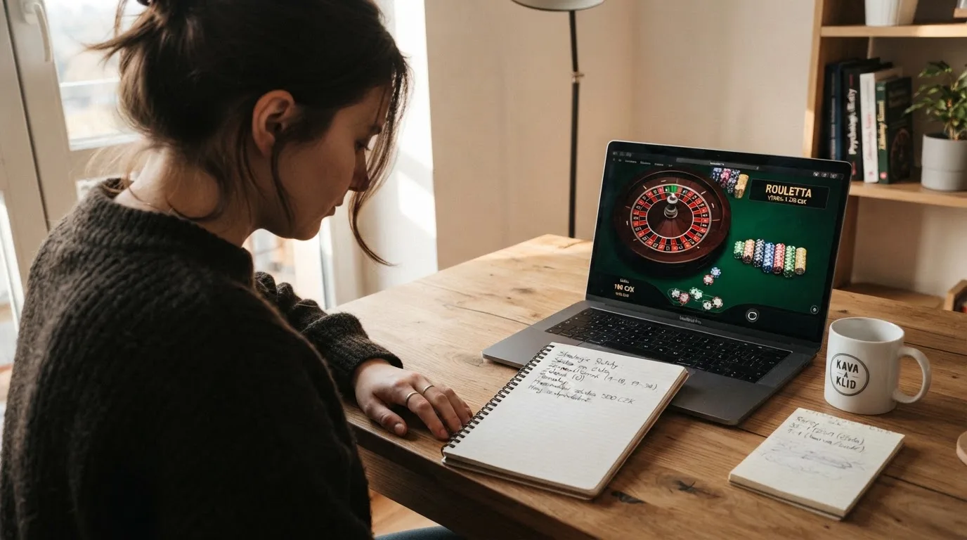 Člověk u notebooku čte informační stránku o online hazardu v Česku — nejlepší krypto kasina cz